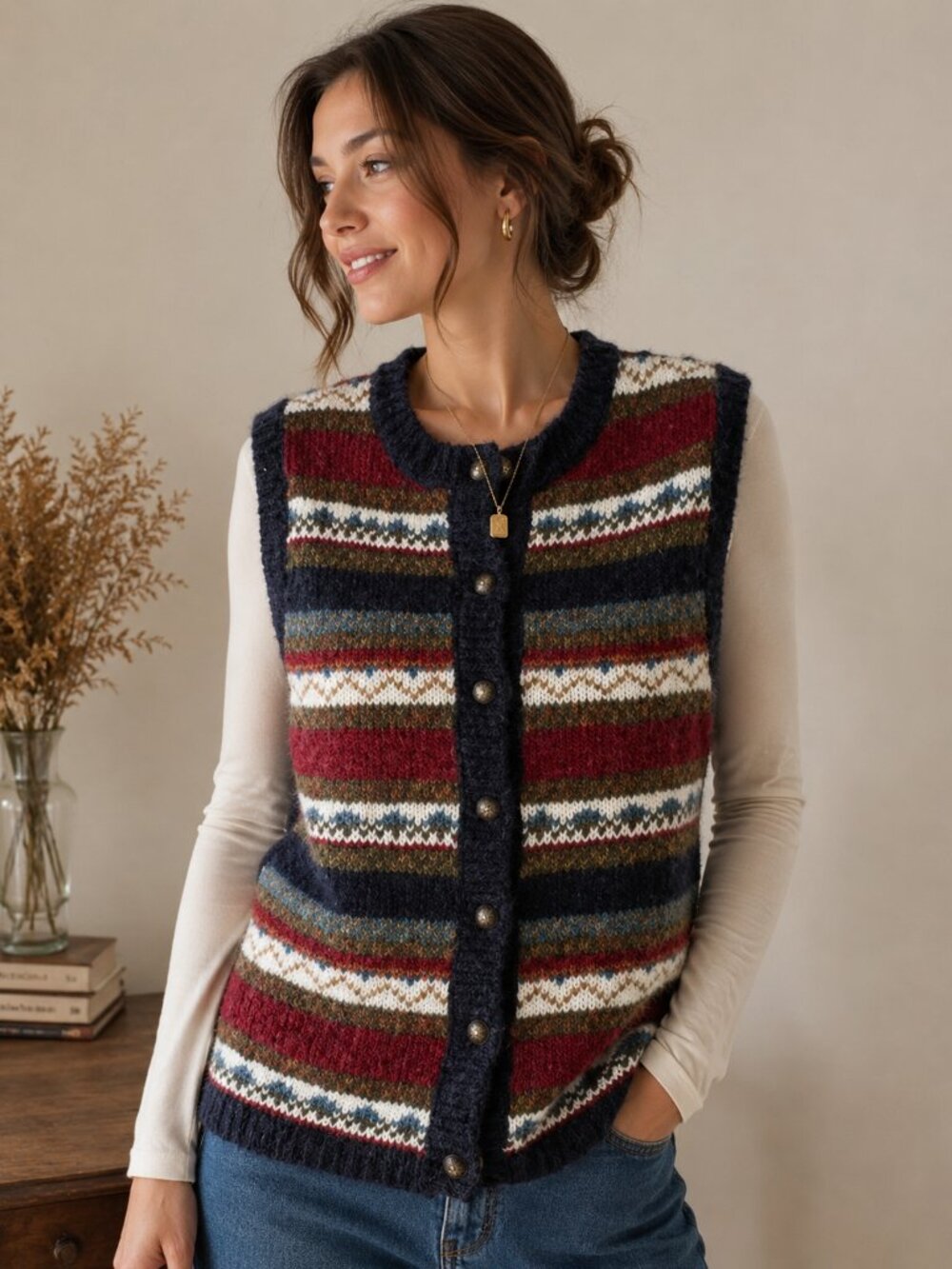 Vintage St. John’s Bay Wool Blend Fair Isle Sweater Vest Size Large